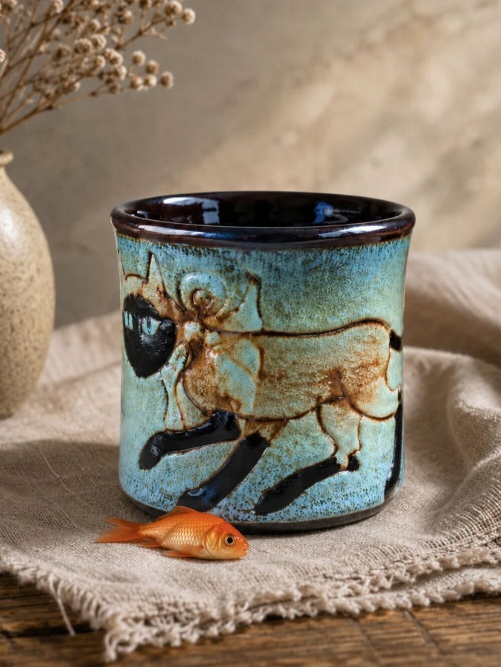 RARE Chelsea Pottery Cat Mug – Signed JEM, 3” Studio Ceramic V. RARE - Artisan